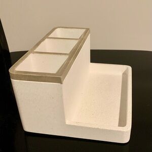 Pottery Barn White Ceramic Countertop Organizer with Gold Accent